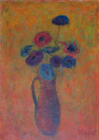 Fleurs au pichet, oeuvre de Lyne Seybel, collection Fleurs & Bouquets, Huile, 65x46 cm