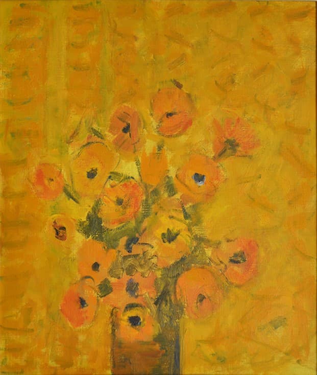 Bouquet orange, oeuvre de Lyne Seybel, collection Fleurs & Bouquets, Huile, 55x48 cm