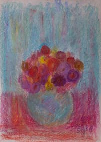Bouquet au vase bleu, oeuvre de Lyne Seybel, collection Fleurs & Bouquets, Pastel, 42x29 cm