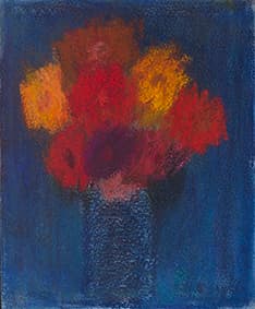 Bouquet au vase bleu, oeuvre de Lyne Seybel, collection Fleurs & Bouquets, Pastel, 21.5x18 cm