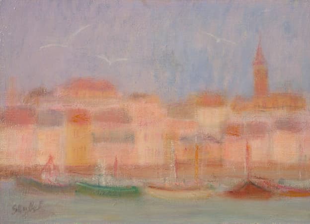 Couchant sur Fécamp, oeuvre de Lyne Seybel, collection Marines, Huile, 46x65 cm