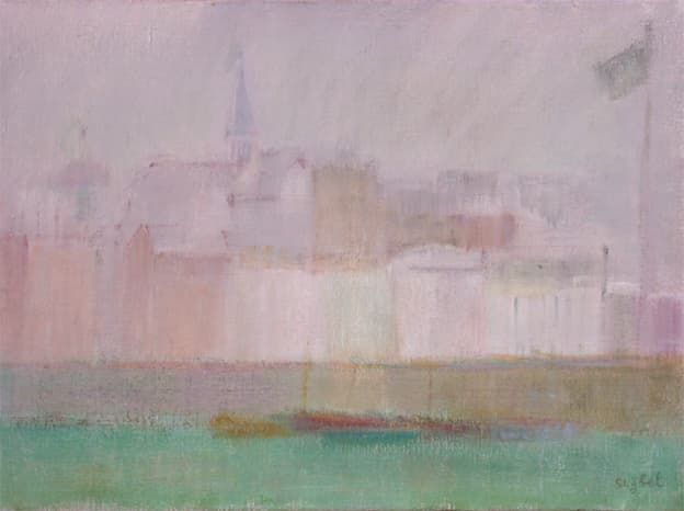 Fécamp retour par gros temps, oeuvre de Lyne Seybel, collection Marines, Huile, 46x65 cm