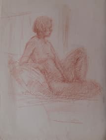 La belle inconnue, oeuvre de Lyne Seybel, collection Nus, Sanguine, 39x30 cm