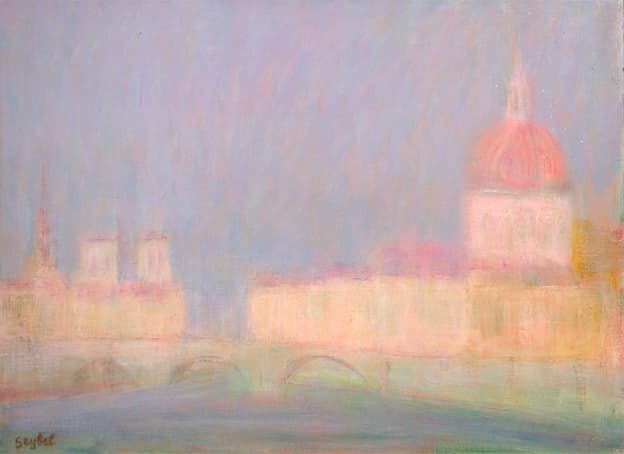 L'Institut - Paris La Seine, oeuvre de Lyne Seybel, collection Paris, Huile, 54x73 cm