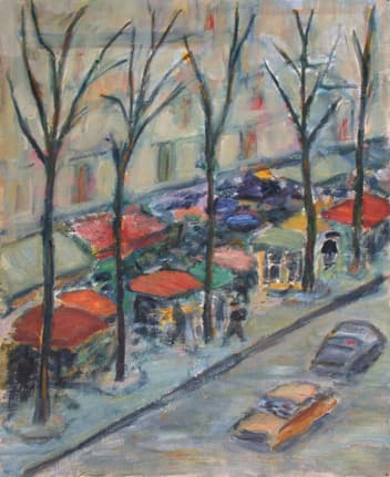Paris le Marché, oeuvre de Lyne Seybel, collection Paris, Huile, 46x38 cm