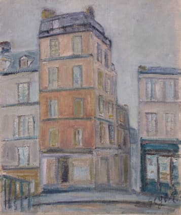 Montmartre rue Berthe, oeuvre de Lyne Seybel, collection Paris, Huile, 55x46 cm