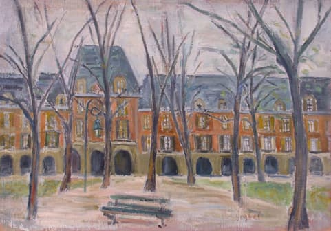 Place des Vosges, oeuvre de Lyne Seybel, collection Paris, Huile, 60x92 cm