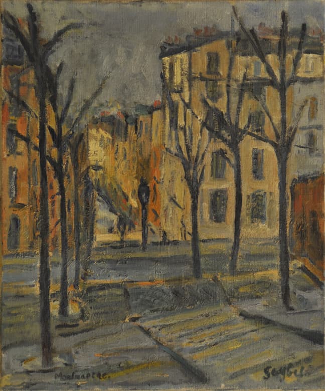 Montmartre Rue Chappe, oeuvre de Lyne Seybel, collection Paris, Huile, 46x38 cm