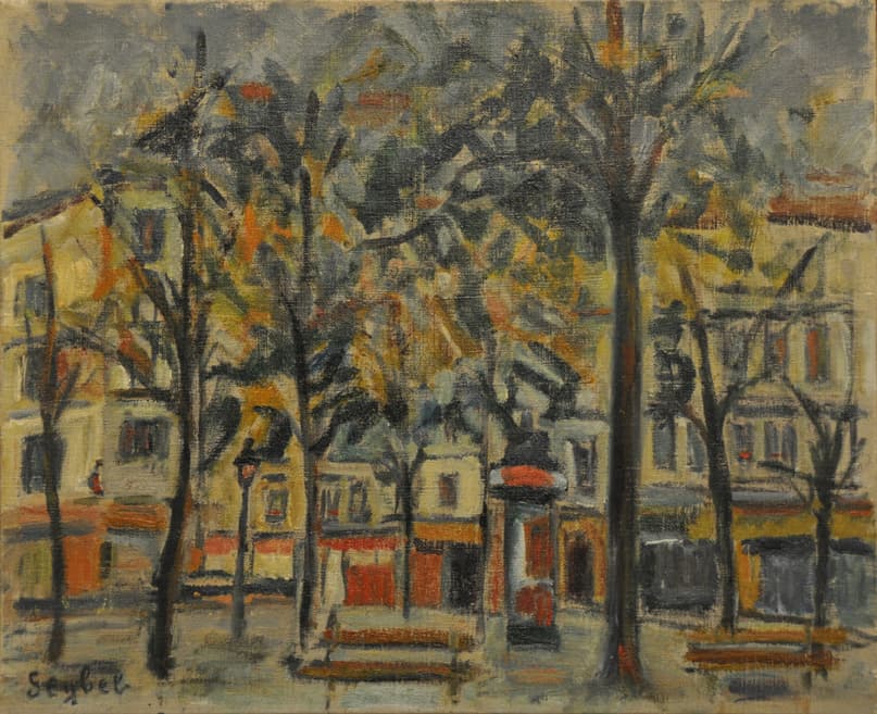 Montmartre Place des abbesses, oeuvre de Lyne Seybel, collection Paris, Huile sur toile, 33x41 cm