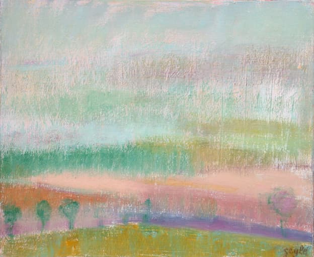 La route des monts, oeuvre de Lyne Seybel, collection Paysages, Huile sur toile, 38x46 cm