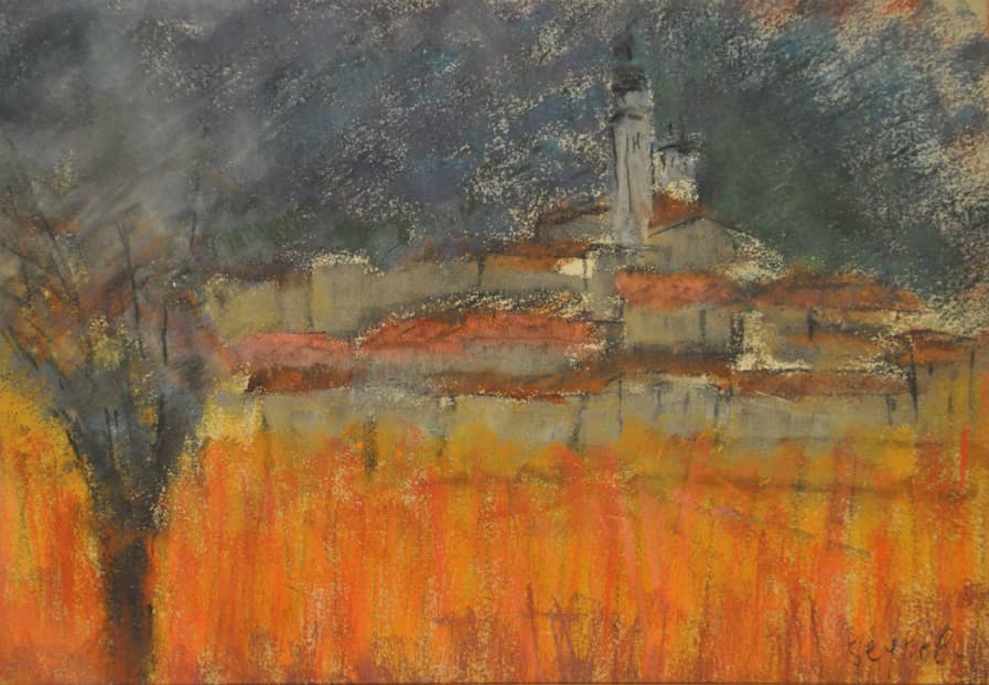 Villecroze en Provence, oeuvre de Lyne Seybel, collection Paysages, Pastel, 19x28 cm