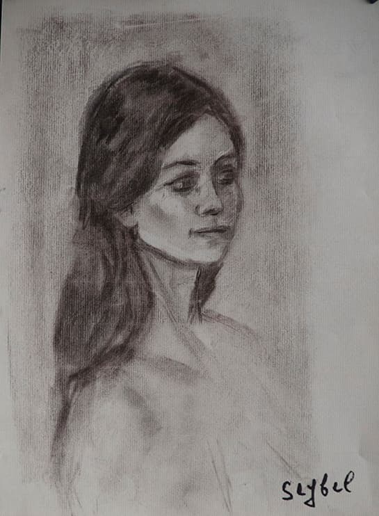 Jeune femme, oeuvre de Lyne Seybel, collection Portraits, Fusain, 32.5x24 cm