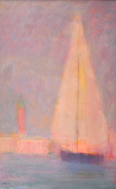 Voile à Venise, oeuvre de Lyne Seybel, collection Venise, Huile, 130x81 cm
