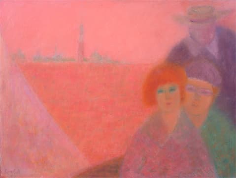 Le gondolier Mauve, oeuvre de Lyne Seybel, collection Venise, Huile, 73x100 cm