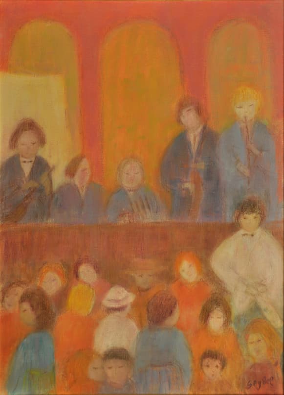 Musiciens à Venise, oeuvre de Lyne Seybel, collection Venise, Huile, 100x73 cm